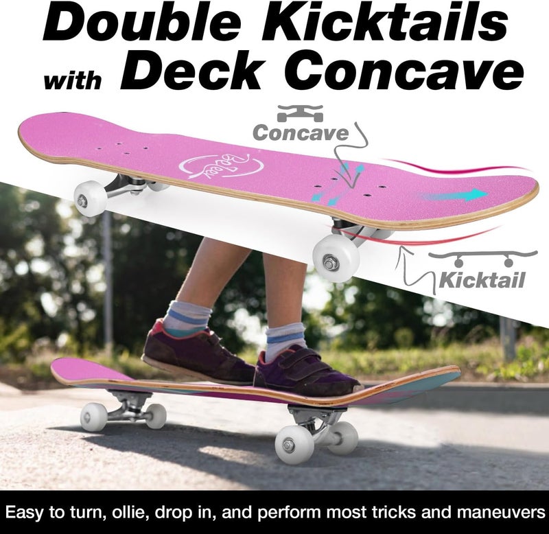 BELEEV Skateboards for Beginners, 31 x 8 inch Complete Skateboard for Kids Teens Adults, 7 Layer Canadian Maple Double Kick Deck Concave Cruiser Trick Skateboard with Multifunction Skate T-Tool - Image 3